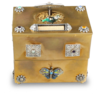 French enamel singing bird jewellry box, with rhyme notation bar