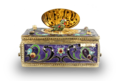 Vintage Art-Nouveau silver gilt, cloisonné enamel and garnet-set singing bird box