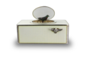  Silver and full cream guilloche enamel singing bird box