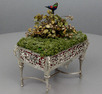 Antique silver plated intermittent-singing bird table jardiniere-on-stand, by Bontems