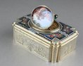 Antique silver-gilt and pictorial enamel Fusee singing bird box, by Charles Bruguier