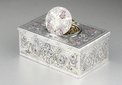 Antique Silver, Pearl, Garnet and Aquamarine transparently-mounted set singing bird box, by Raymy