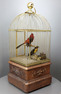 Antique double singing birds-in-cage with hungry chicks in nest, by Bontems