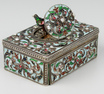 Silver and cloisonne enamel, garnet, pearl and aquamarine-set singing bird box