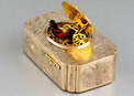 Antique gilt metal and pictorial enamel singing bird box, by Bontems