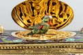 Vintage Art-Nouveau silver gilt, cloisonné enamel and garnet-set singing bird box