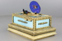 Powder blue guilloche and pictorial enamel singing bird box casket, by C. H. Marguerat
