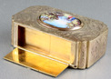 Antique gilt metal and pictorial enamel singing bird box, by Bontems