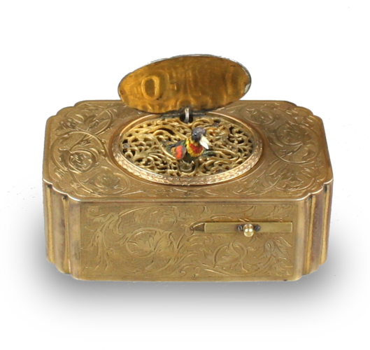 Antique Gilt bronze singing bird box, by Flajoulot