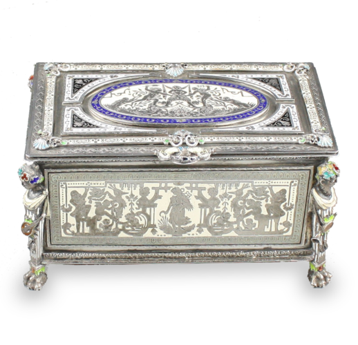 Antique Silver and enamel musical casket