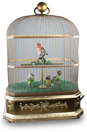 Antique Quadruple singing birds-in-cage, by Bontems