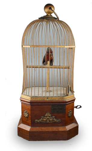 Single large Antique coin-operated bird-in-cage, by Phallibois,