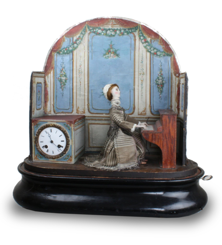 Antique lady pianist musical automaton with timepiece, by Jean Phalibois