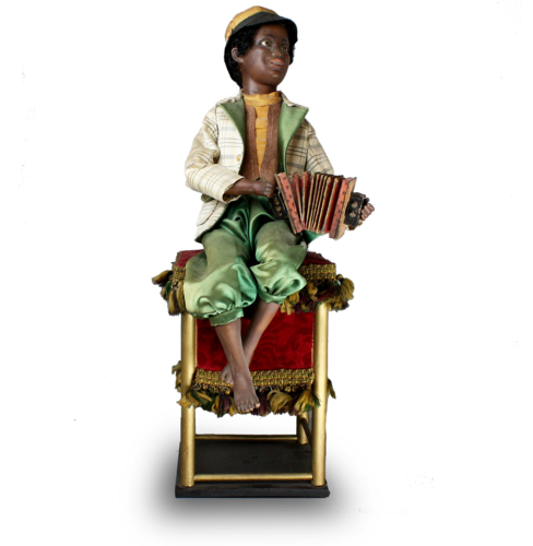 Antique black accordion player musical automaton, by Gustave Vichy