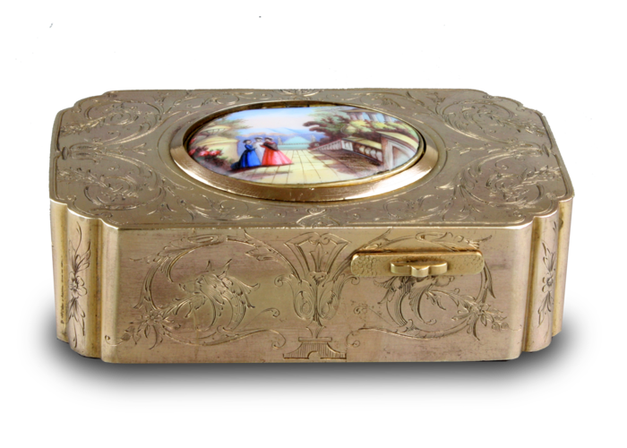 Antique gilt metal and pictorial enamel singing bird box, by Bontems