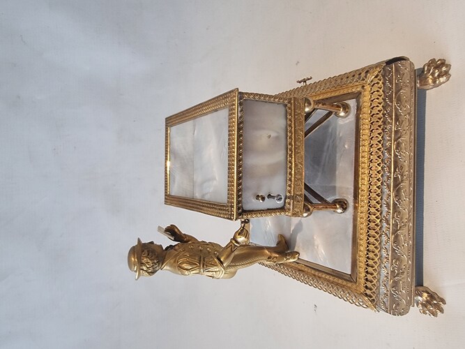 A Rare Palais Royal Musical Automaton Organ Grinder in Gilt Bronze and Mother-of-Pearl Jewellery box