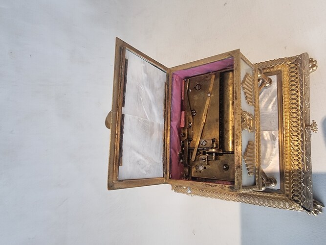 A Rare Palais Royal Musical Automaton Organ Grinder in Gilt Bronze and Mother-of-Pearl Jewellery box