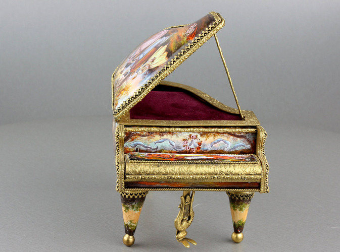Vintage enamel and gilt metal grand piano musical box