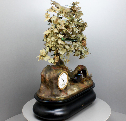 Antique chirping bird-jumper automaton timepiece, by Phalibois