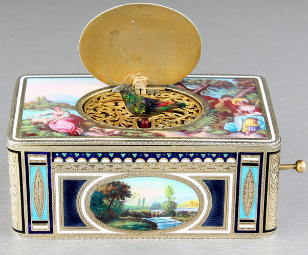 Silver and enamel Singing Bird Box by Karl Griesbaum 
