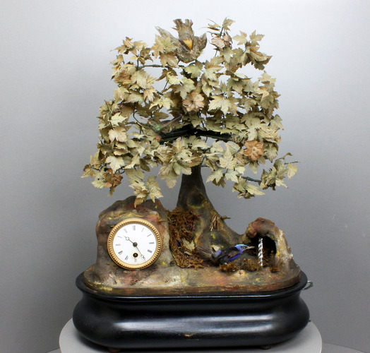 Antique chirping bird-jumper automaton timepiece, by Phalibois