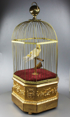 Antique coin-operated large singing canary-in-cage, by Bontems