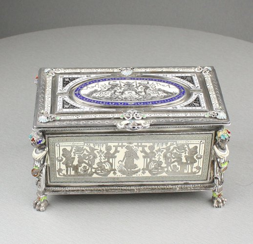 Antique Silver and enamel musical casket