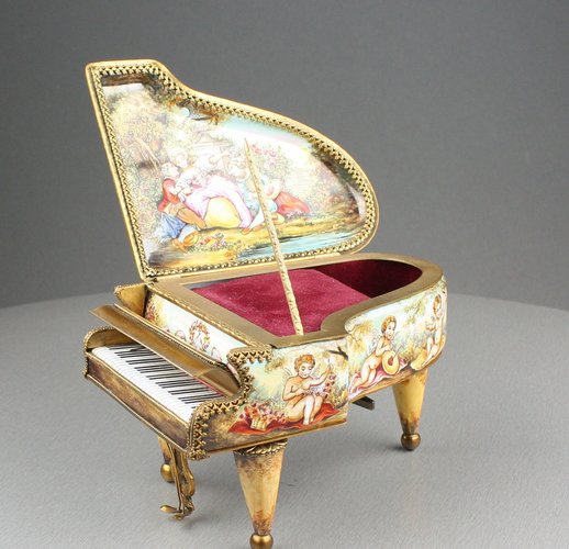 Douglas Fisher - Antique Gilt Metal And Pictorial Enamel Grand Piano 