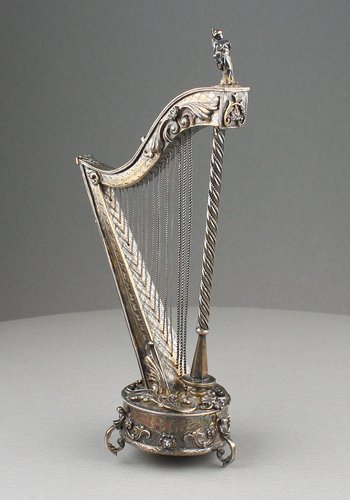 Antique Silver-gilt and amethyst mounted musical harp
