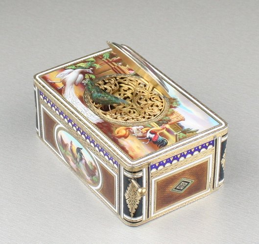 Silver-gilt and pictorial enamel singing bird box, by Karl Griesbaum