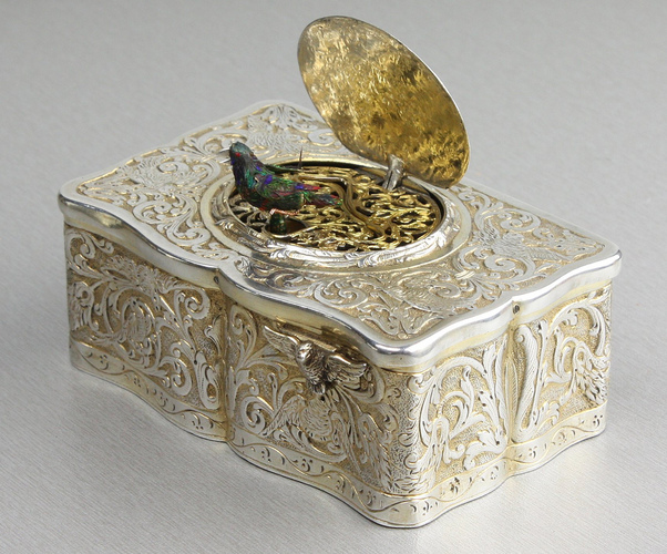 Silver-gilt singing bird box, by Karl Griesbaum