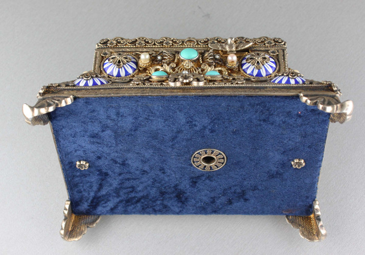 Silver gilt, enamel, pearl and turquoise mounted singing bird box, by Karl Griesbaum
