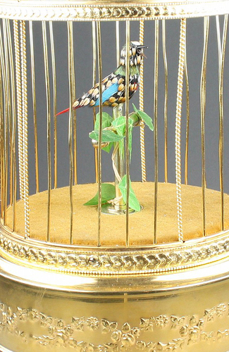 Small single singing bird-in-cage, by Bontems