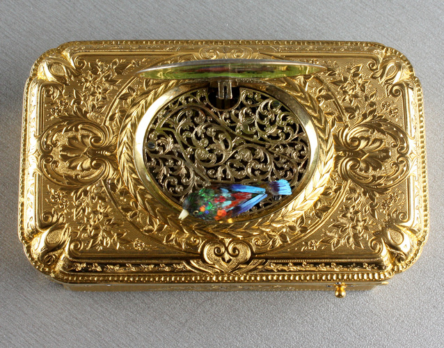 Antique silver-gilt and pictorial enamel Fusee singing bird box, with melodic notational birdsong, by Charles Bruguier